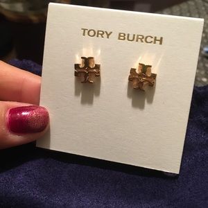 Tory Burch Logo Stud Earrings Gold